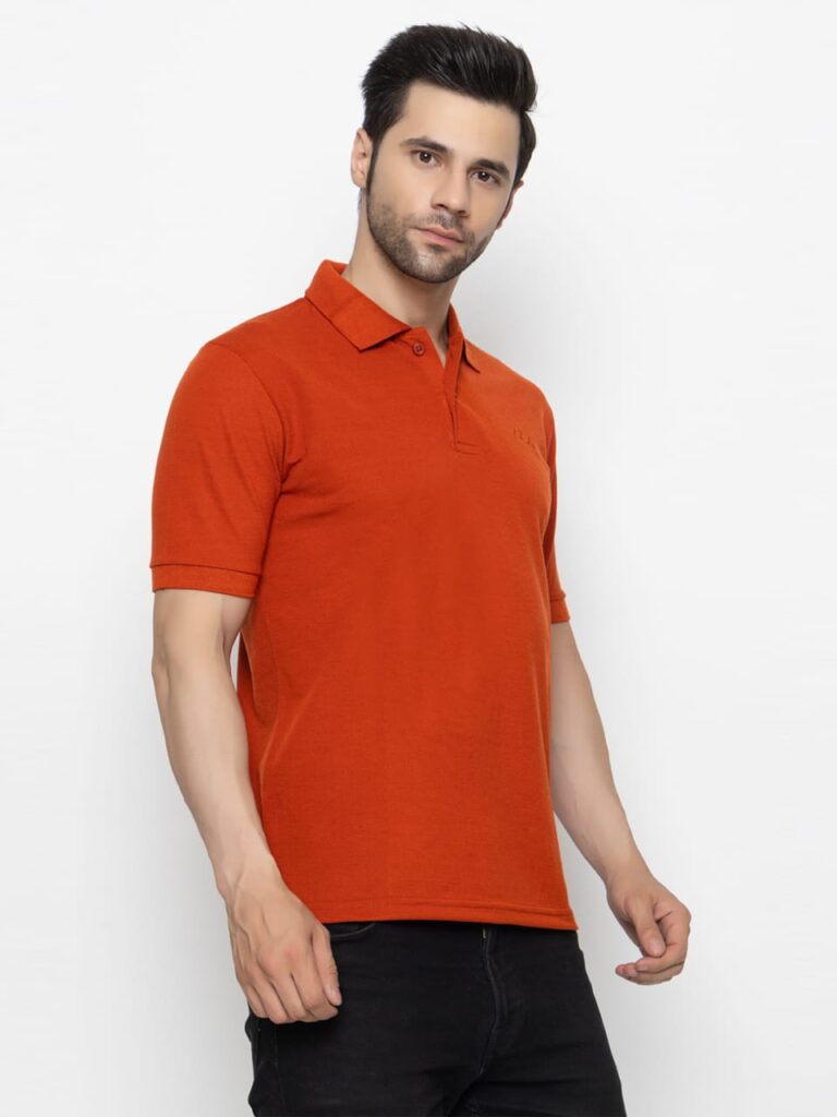 Men’s Solid Rust Orange Polo T-Shirt with Collar