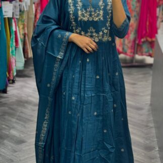Teal Blue Embroidered Kurta Set with Dupatta for Women