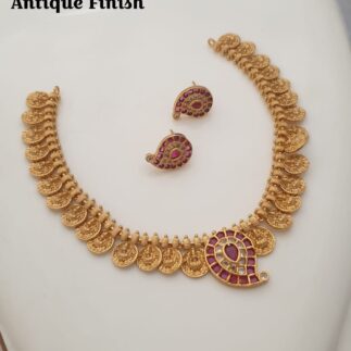 Antique Finish Coin Necklace Set with Matching Earrings