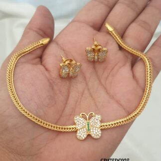 Antique Finish Butterfly Pendant Necklace Set with Stud Earrings