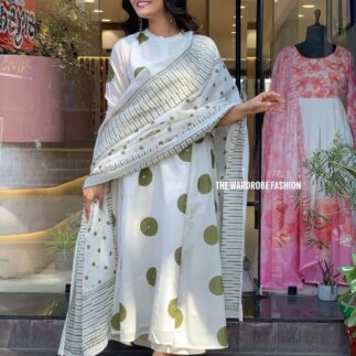 White Polka Dot Cotton Kurti with 3/4 Sleeves