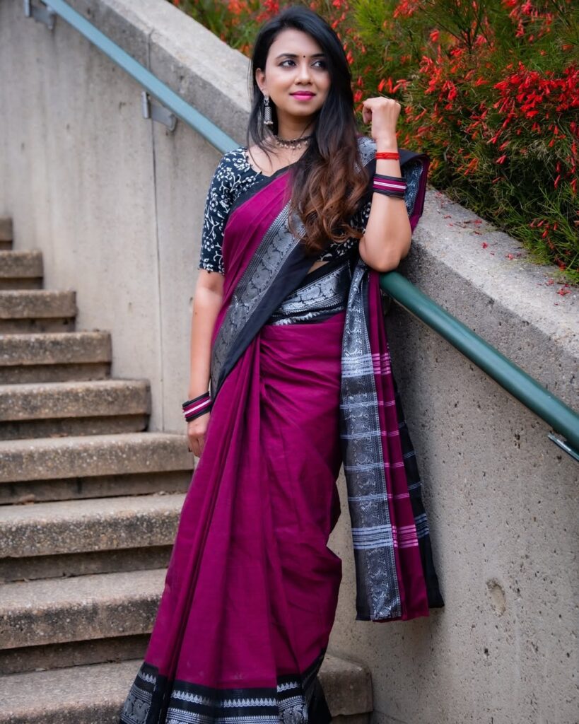 Wine Noir Contemporary Silk Saree