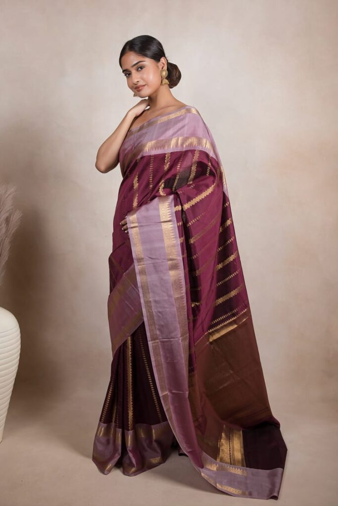 Plum Twilight Heritage Silk Saree